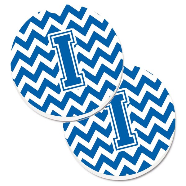 Carolines Treasures Letter I Chevron Blue and White Set of 2 Cup Holder Car Coaster CJ1056-ICARC - main